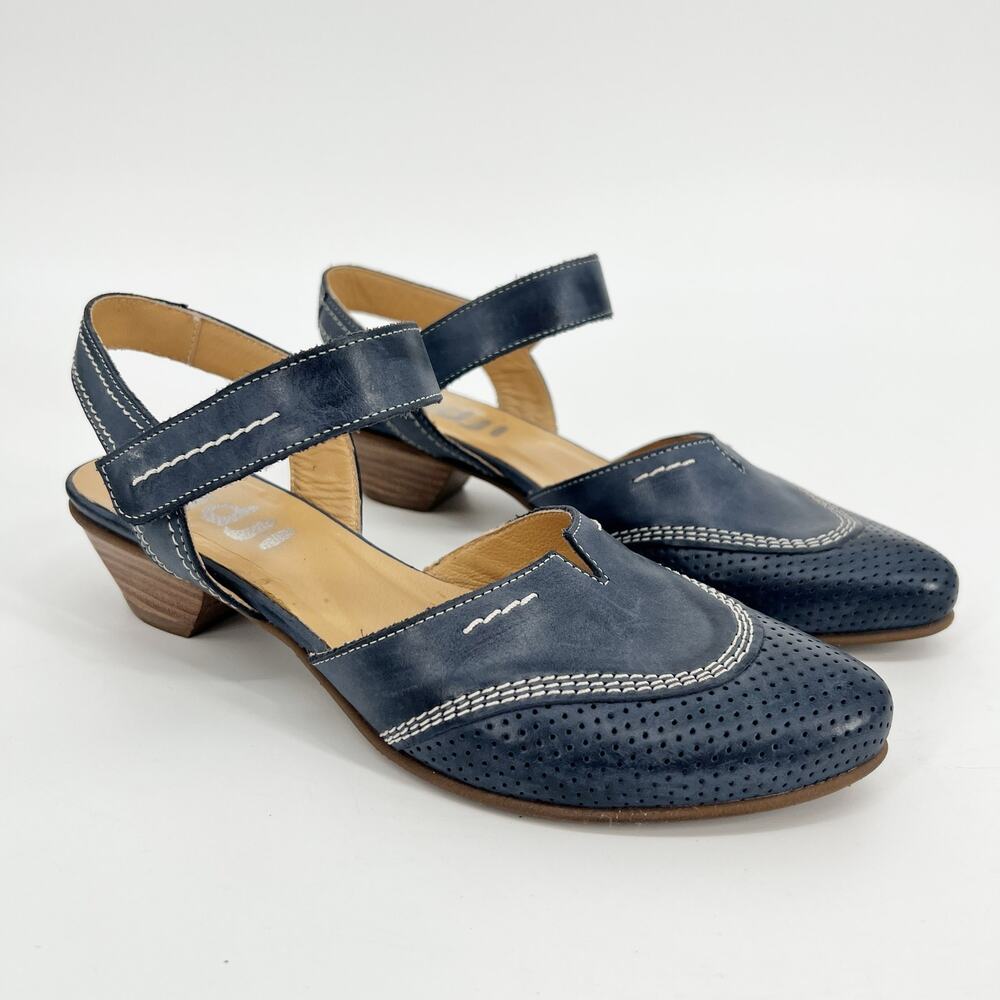 Fidji Sandals Womens EU 36 US 5.5-6 Blue Leather Closed Toe Ankle Strap Low Heel
